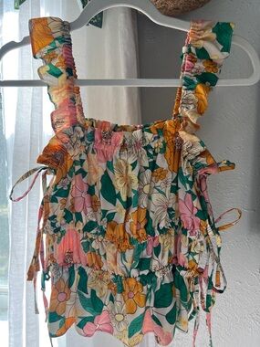 Topshop boho floral ruffle tank top, US 6
